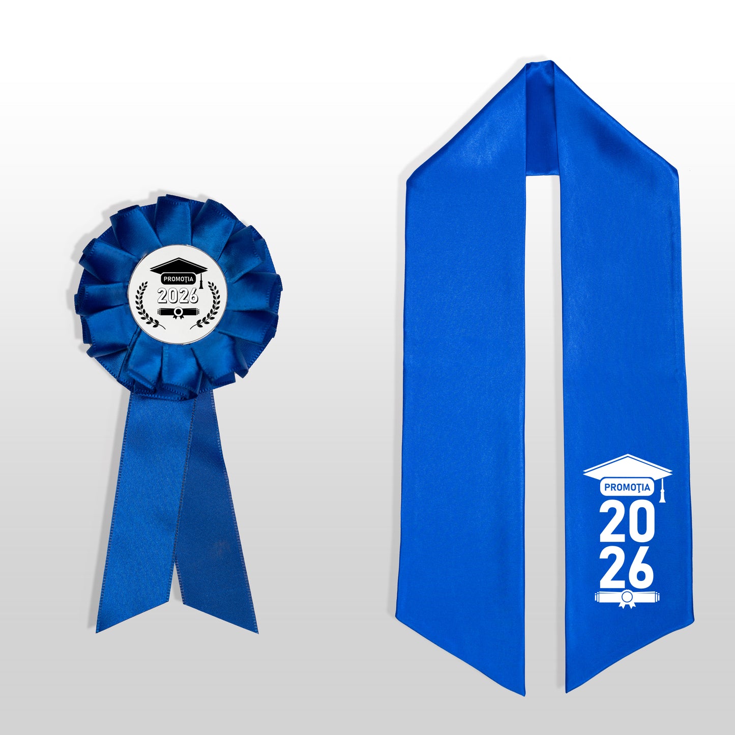 Eșarfă și cocardă de absolvire albastră