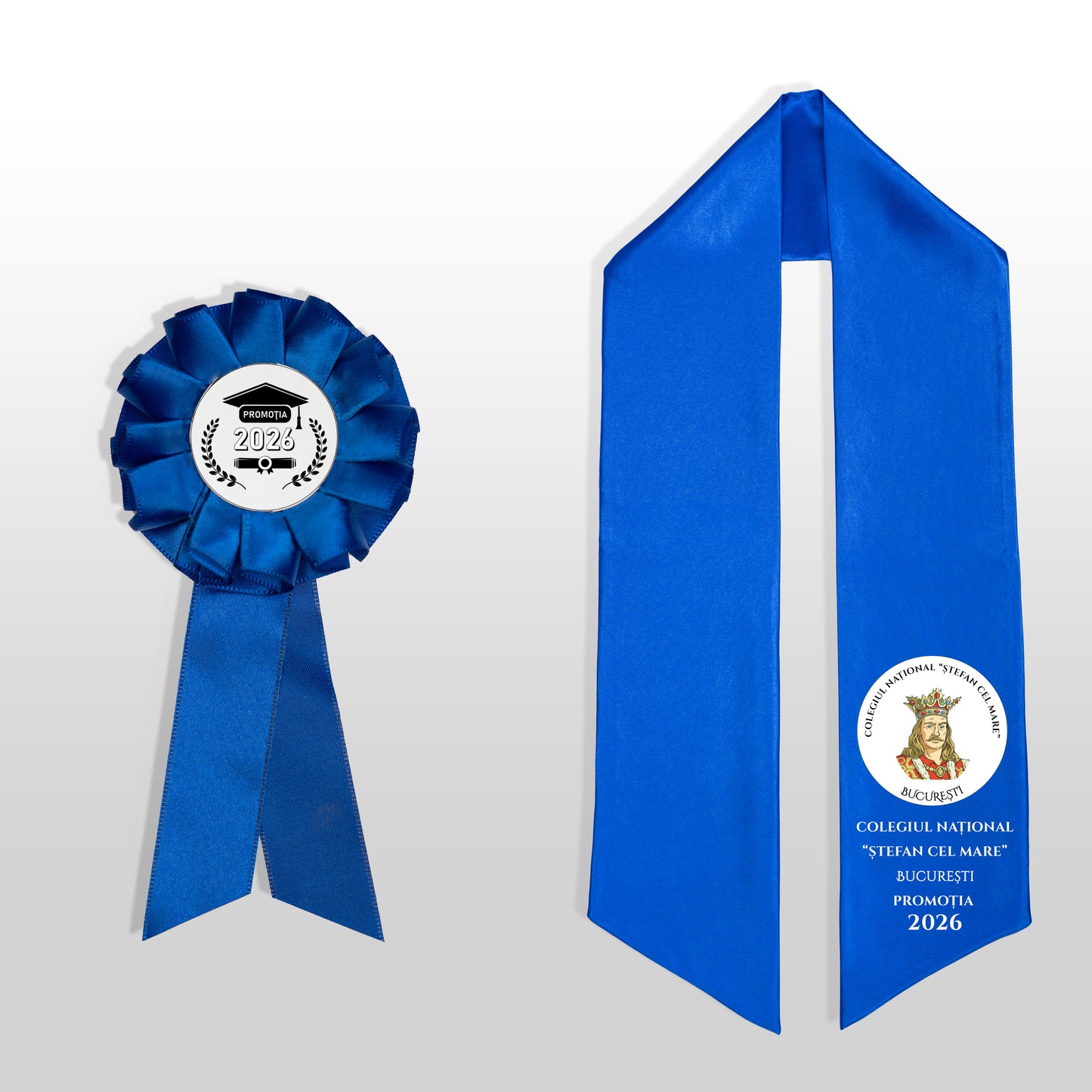Eșarfă și cocardă de absolvire albastră