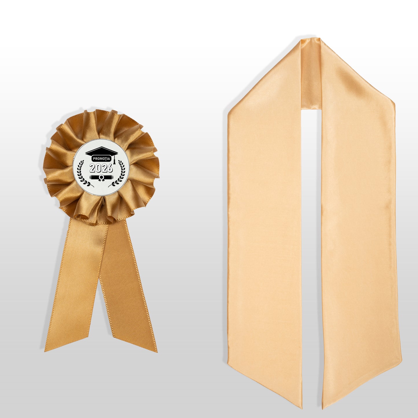 Eșarfă și cocardă de absolvire aurie