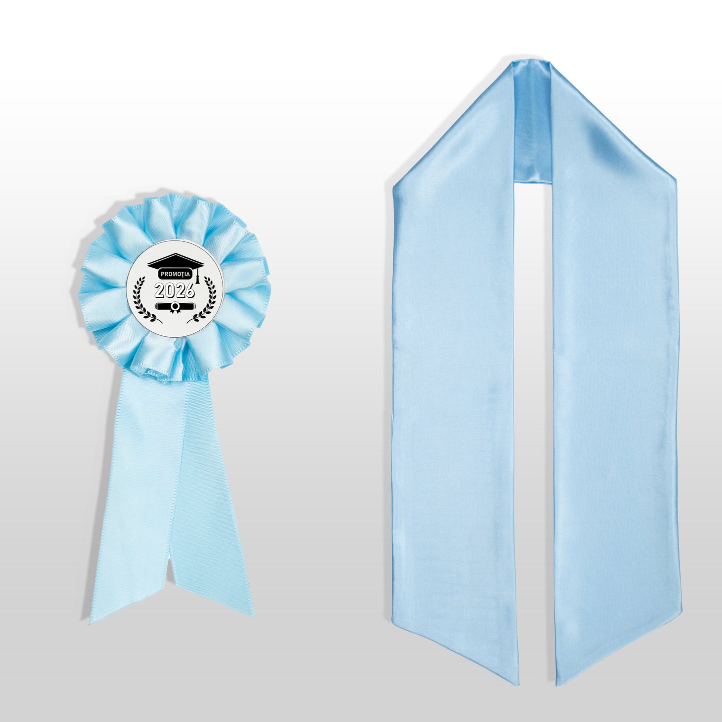 Eșarfă și cocardă de absolvire baby blue