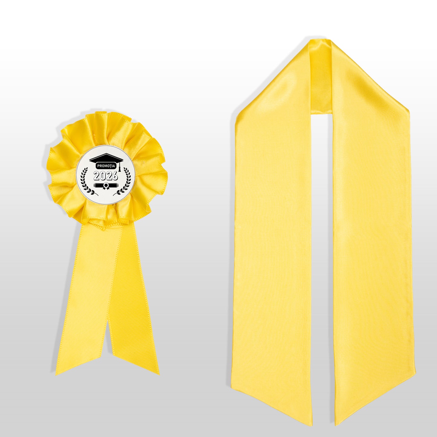 Eșarfă și cocardă de absolvire galben