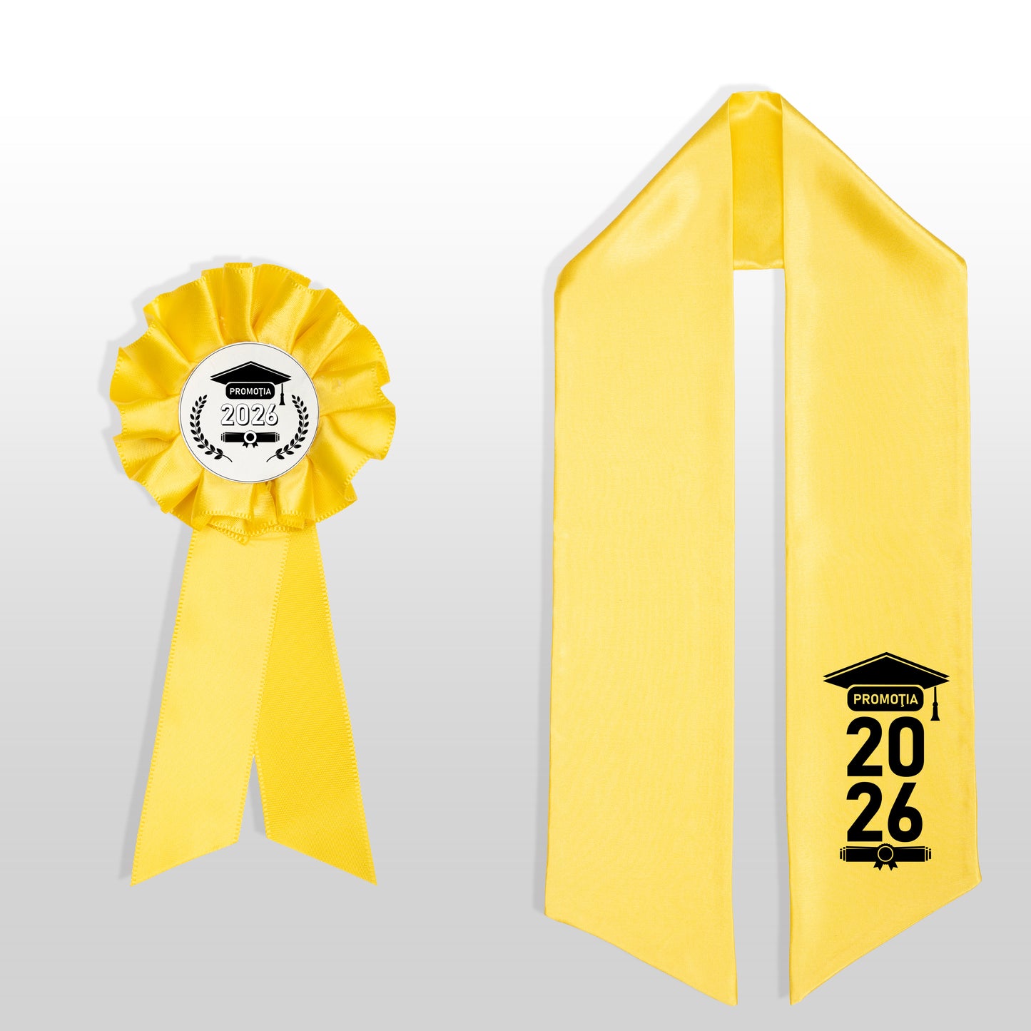 Eșarfă și cocardă de absolvire galben