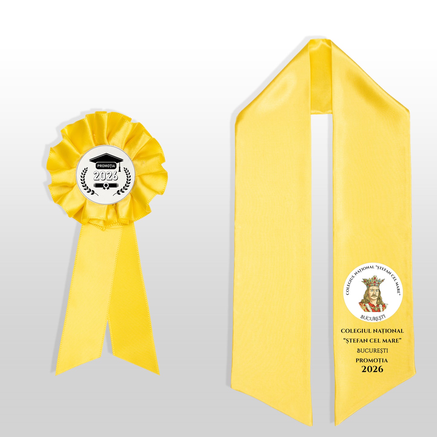 Eșarfă și cocardă de absolvire galben
