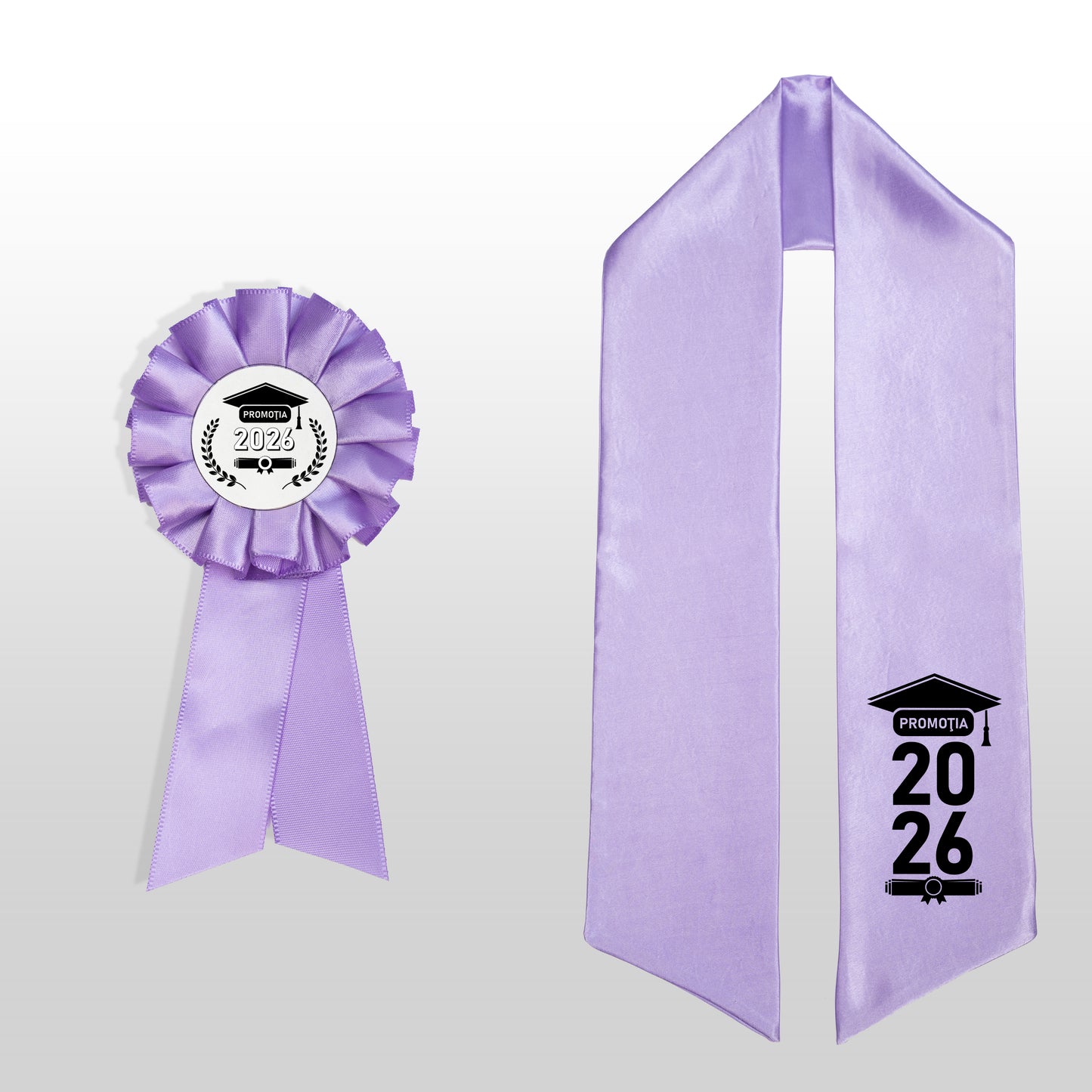 Eșarfă și cocardă de absolvire lila