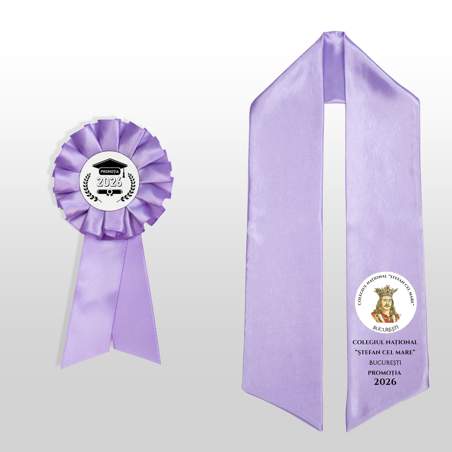 Eșarfă și cocardă de absolvire lila