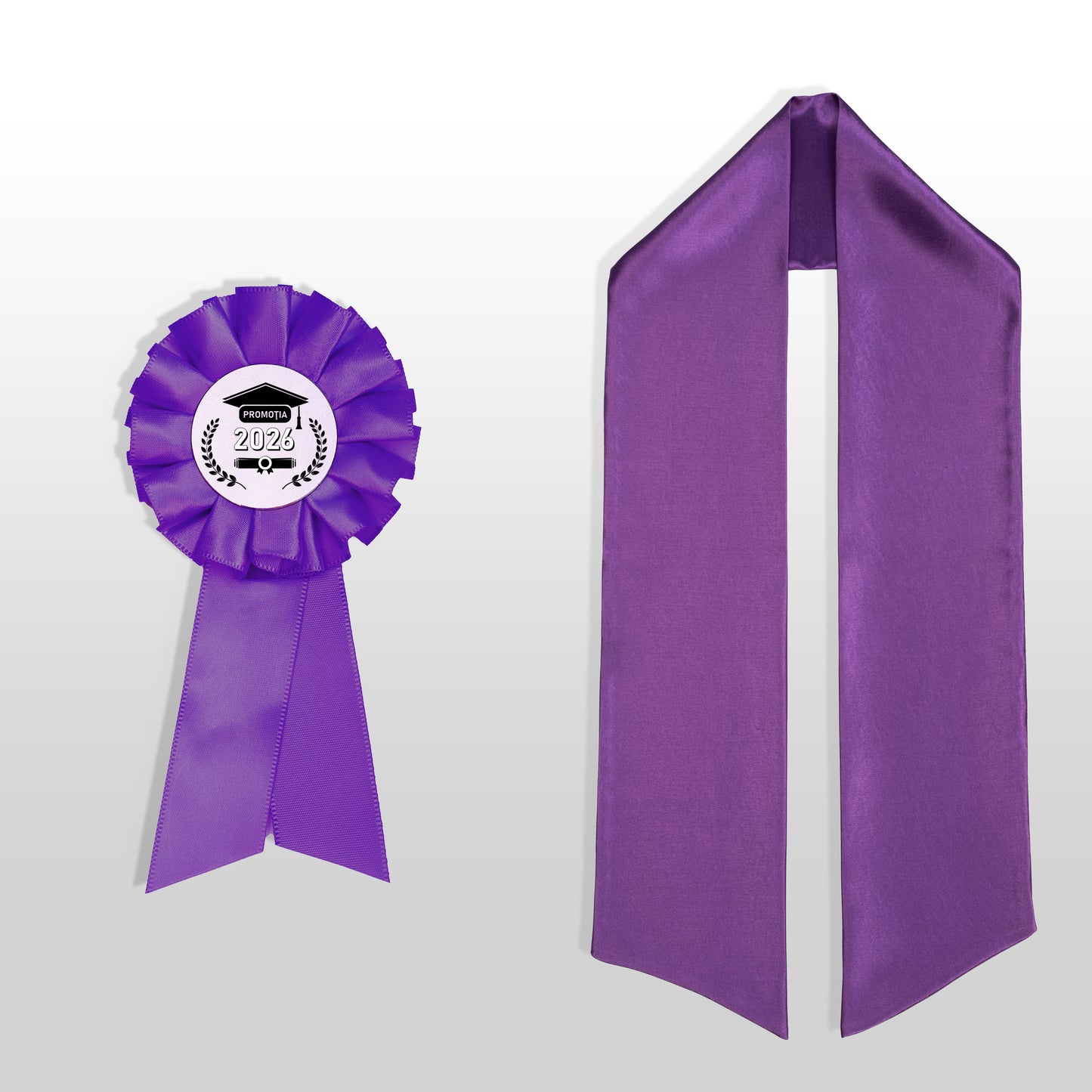 Eșarfă și cocardă de absolvire mov
