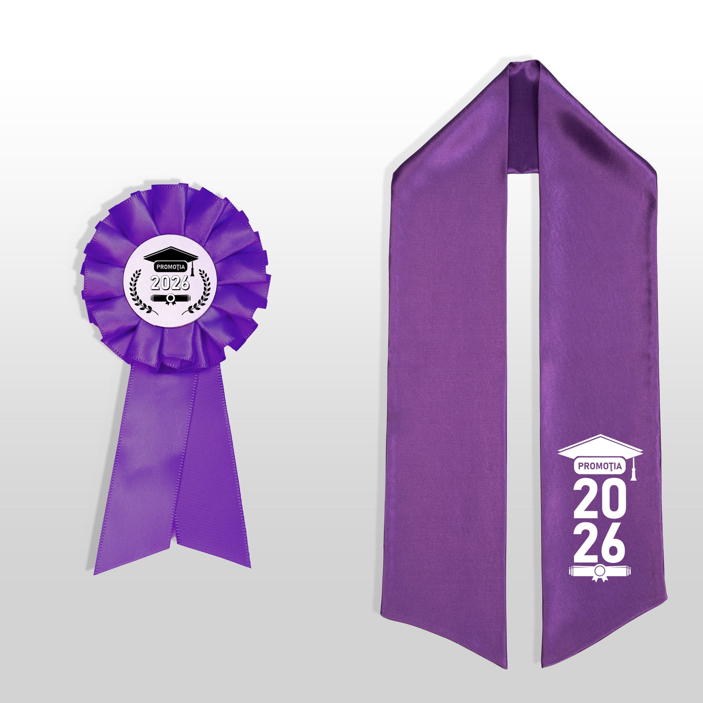 Eșarfă și cocardă de absolvire mov