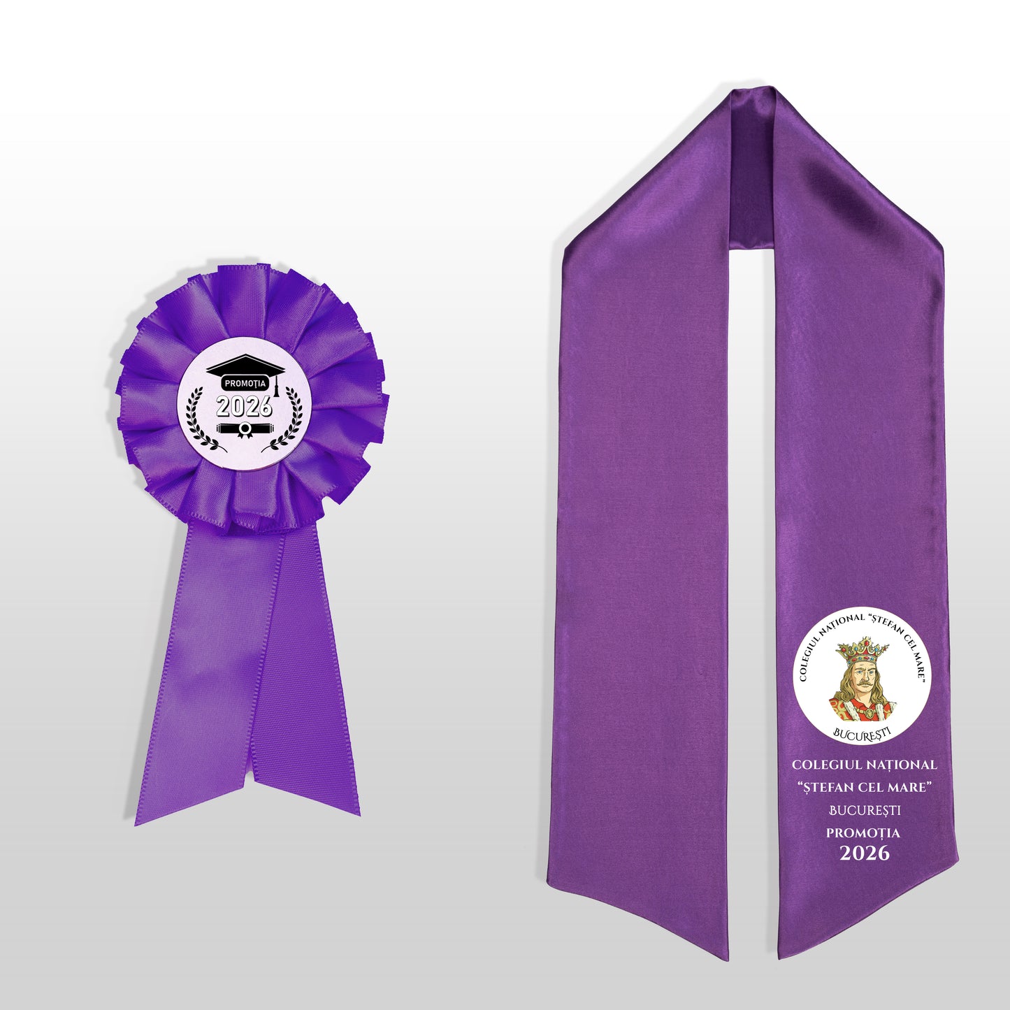 Eșarfă și cocardă de absolvire mov