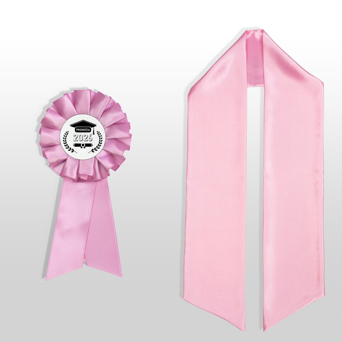 Eșarfă și cocardă de absolvire roze