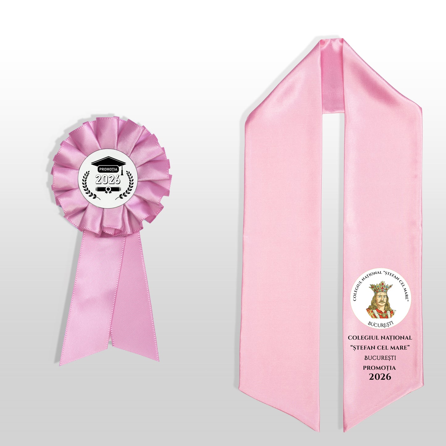Eșarfă și cocardă de absolvire roze