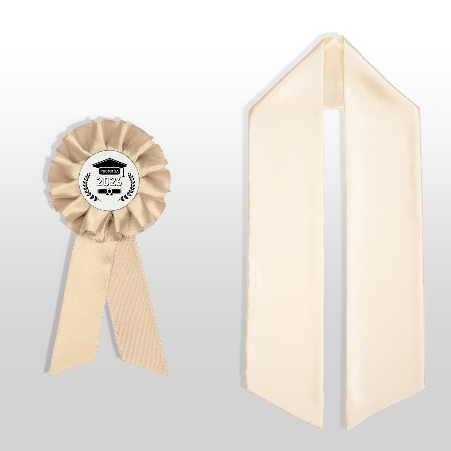 Eșarfă și cocardă de absolvire șampanie