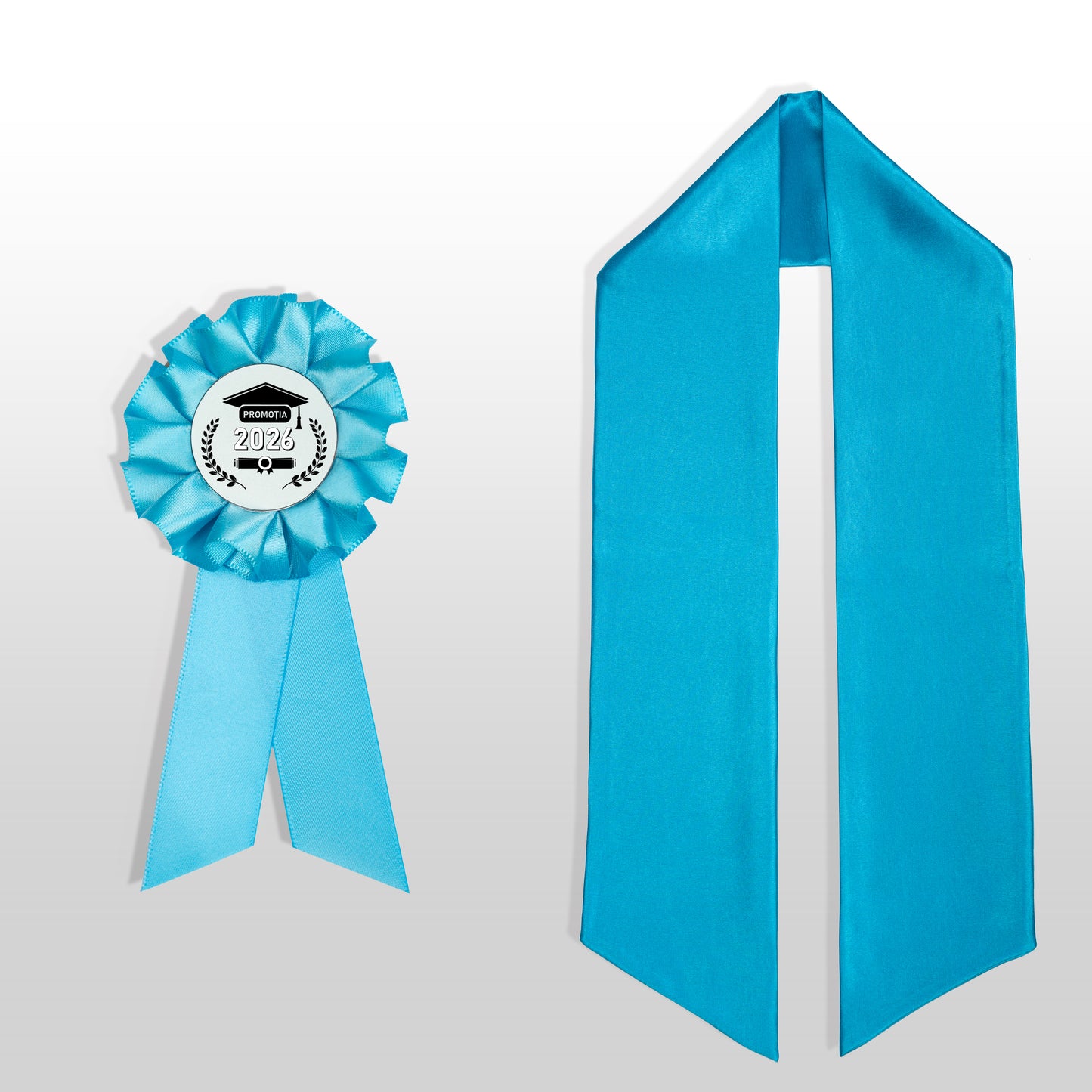 Eșarfă și cocardă de absolvire turquoise