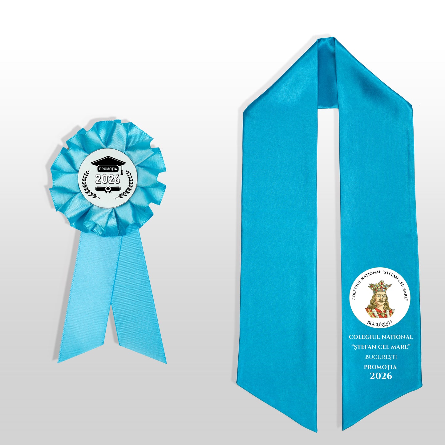 Eșarfă și cocardă de absolvire turquoise