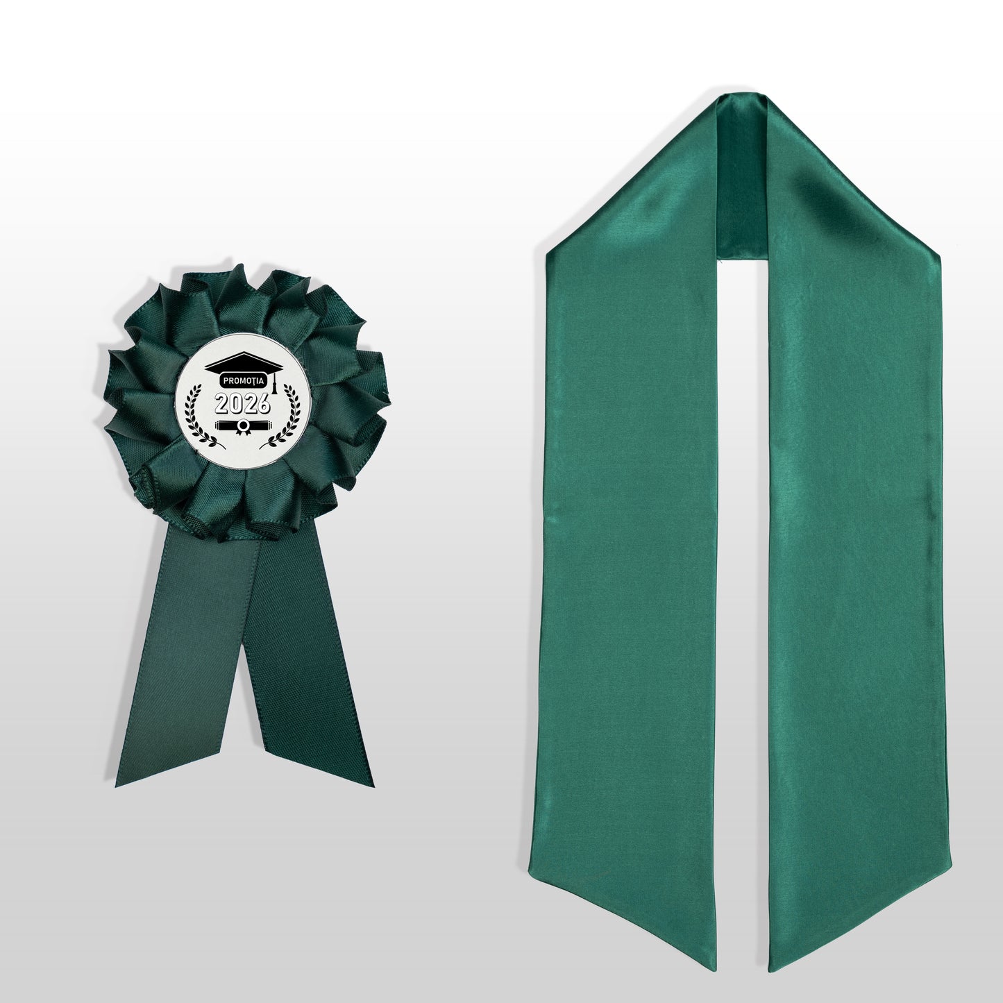 Eșarfă și cocardă de absolvire verde închis