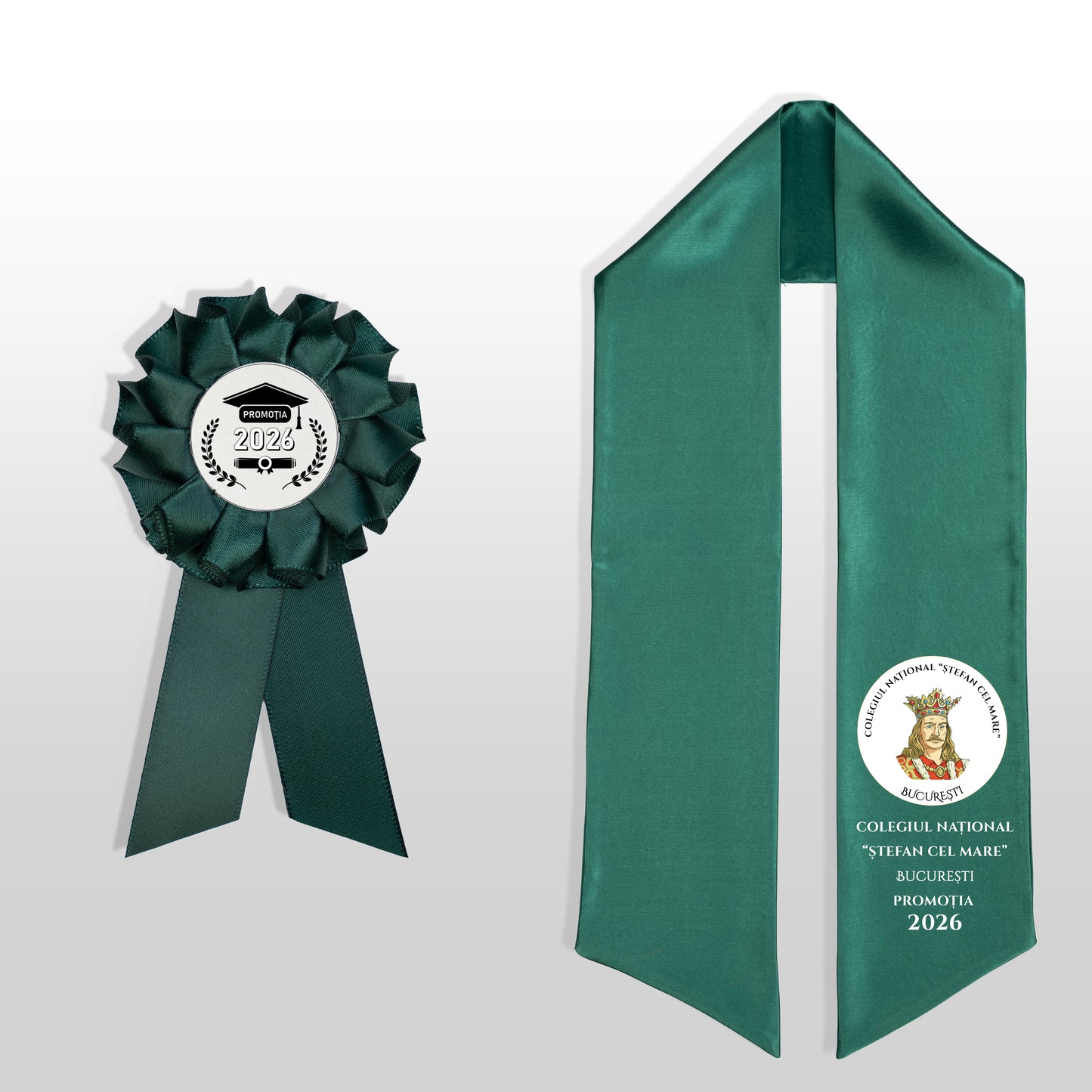 Eșarfă și cocardă de absolvire verde închis