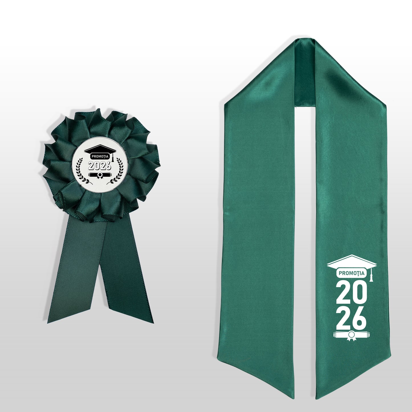 Eșarfă și cocardă de absolvire verde închis