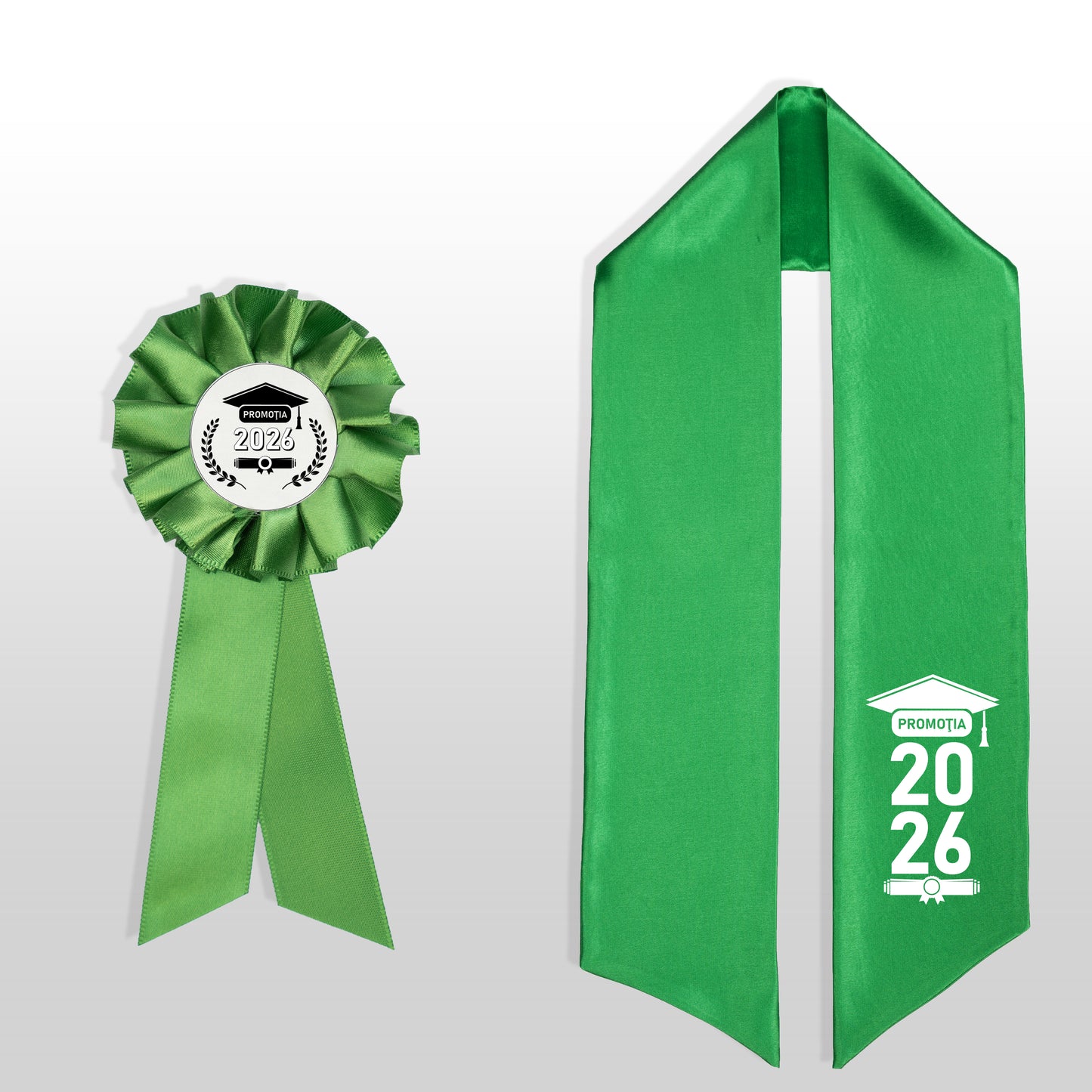 Eșarfă și cocardă de absolvire verde smarald
