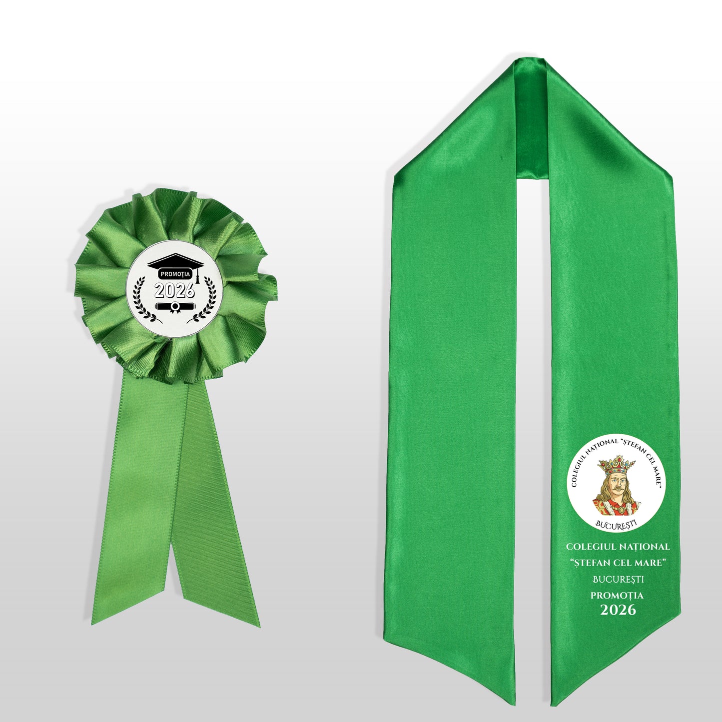 Eșarfă și cocardă de absolvire verde smarald