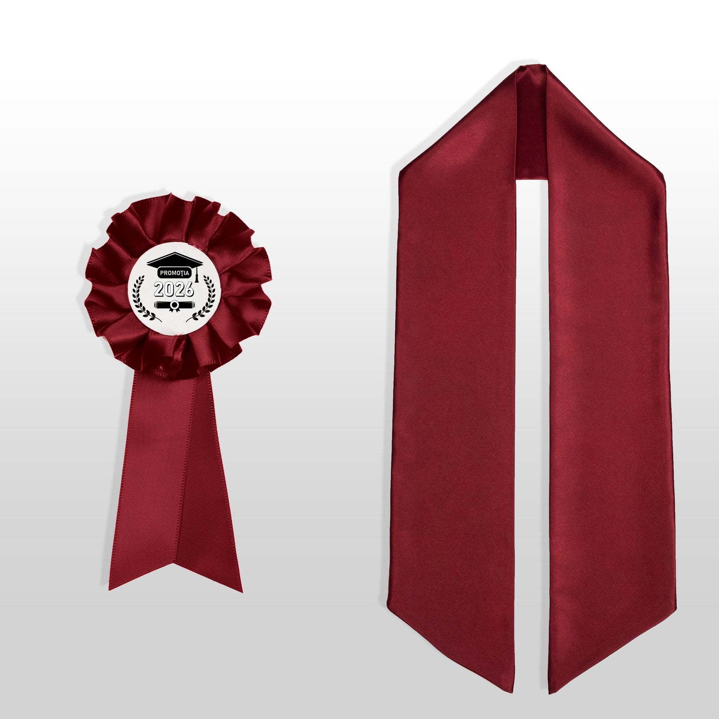 Eșarfă și cocardă de absolvire vișinie