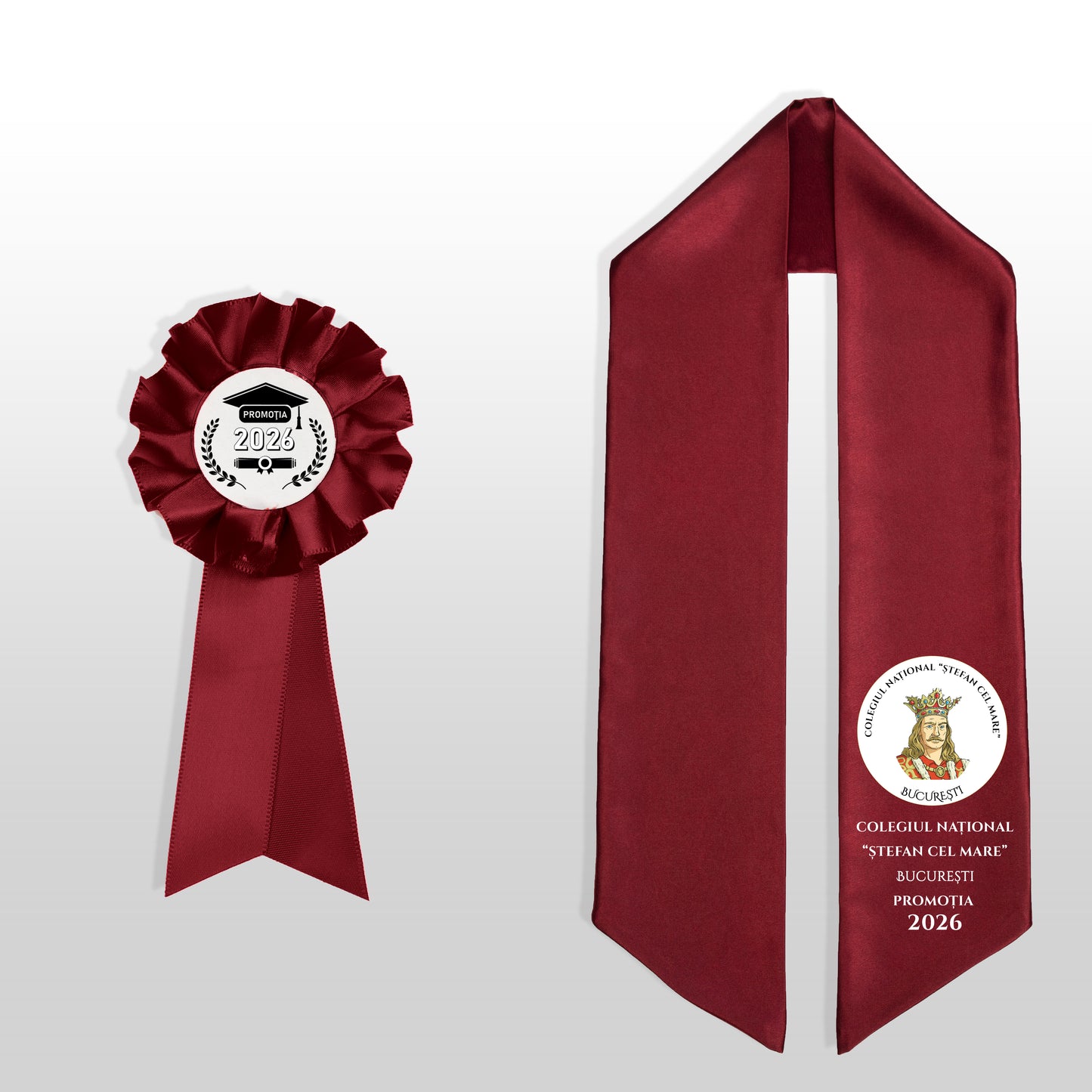 Eșarfă și cocardă de absolvire vișinie