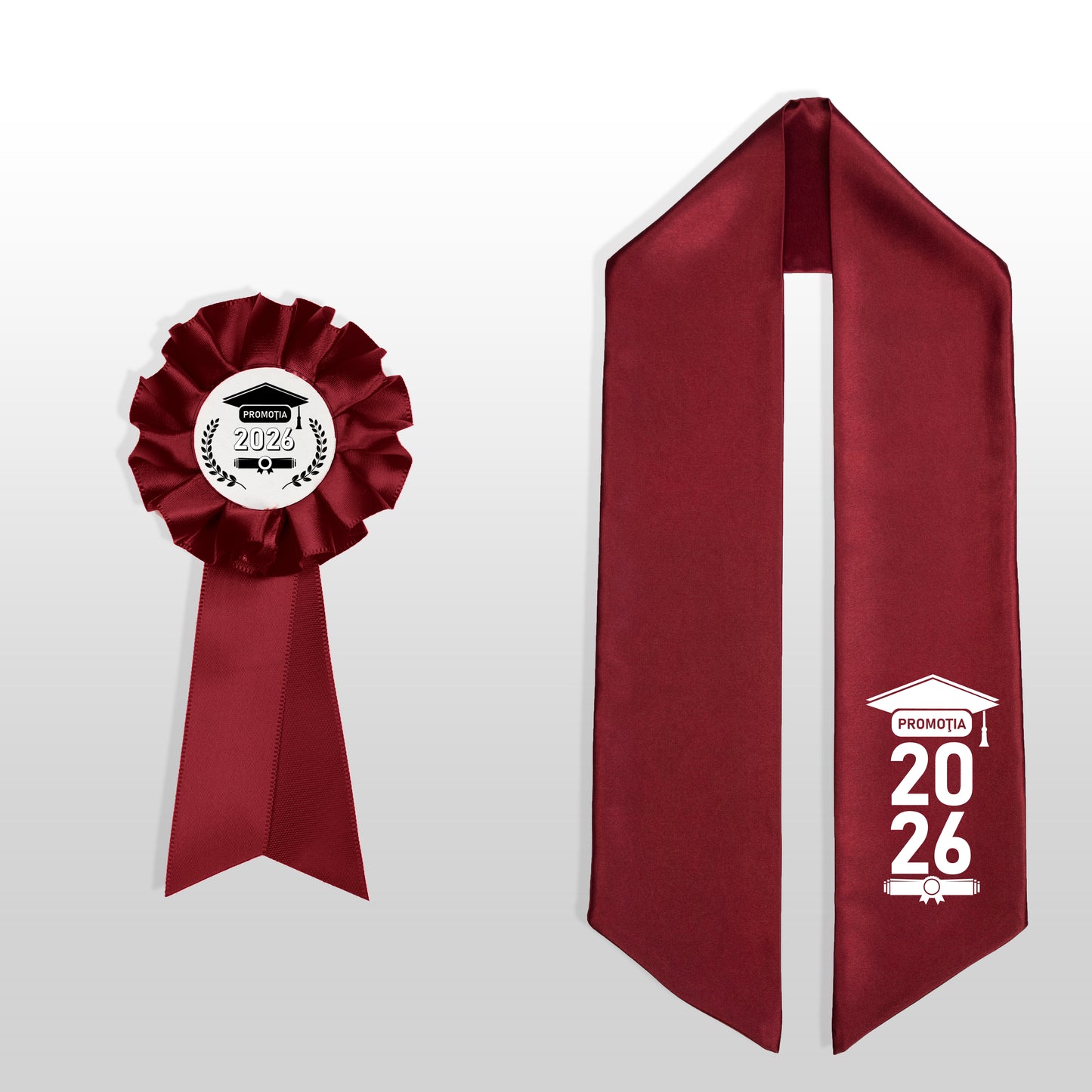 Eșarfă și cocardă de absolvire vișinie