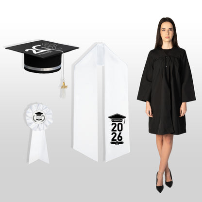 Robă, tocă, eșarfă și cocardă absolvire alb personalizate standard