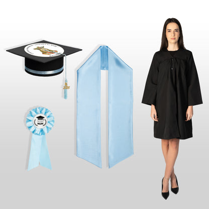 Robă, tocă, eșarfă și cocardă absolvire baby blue personalizată doar toca