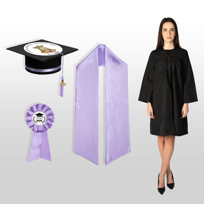 Robă, tocă, eșarfă și cocardă absolvire lila personalizată doar toca