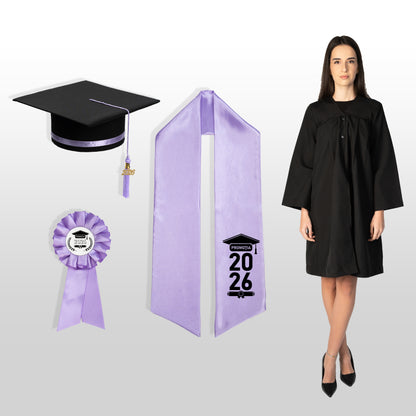 Robă, tocă, eșarfă și cocardă absolvire lila personalizată standard doar eșarfa