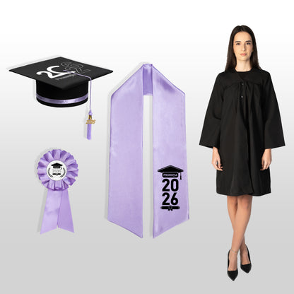 Robă, tocă, eșarfă și cocardă absolvire lila personalizate standard