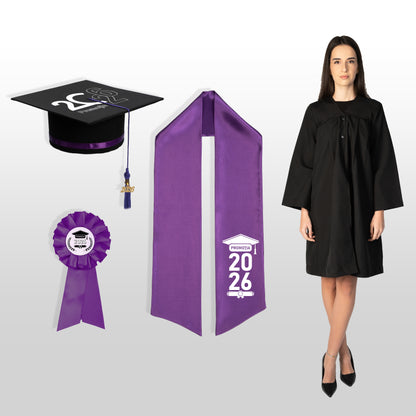 Robă, tocă, eșarfă și cocardă absolvire mov personalizate standard