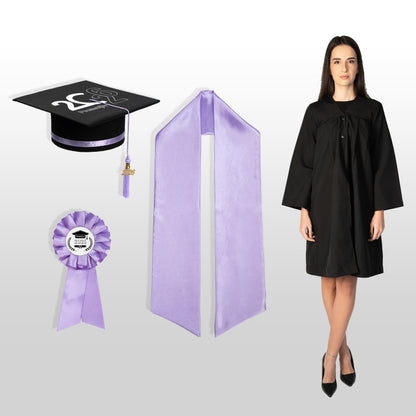 Robă, tocă, eșarfă și cocardă absolvire lila personalizată standard doar toca