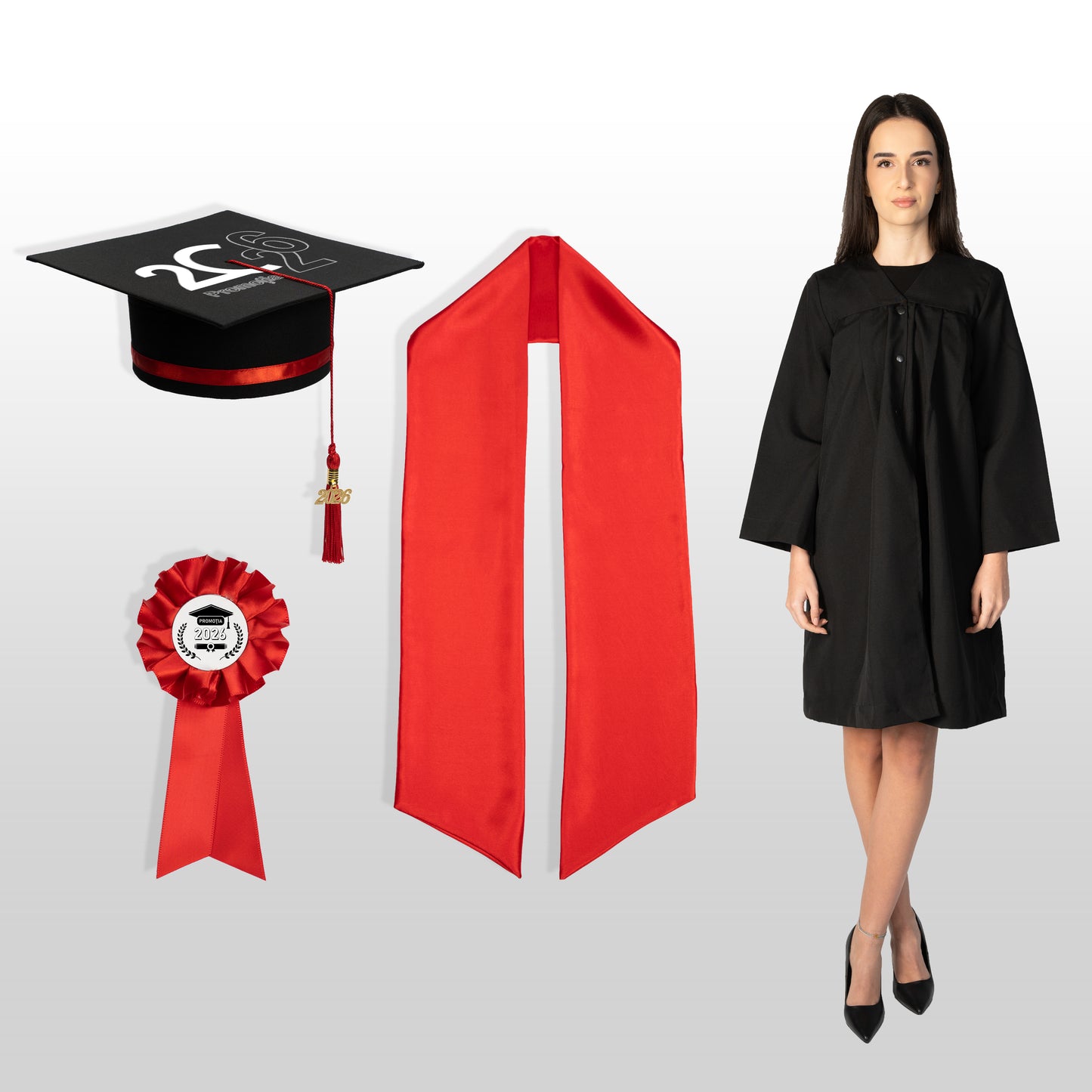 Robă, tocă, eșarfă și cocardă absolvire  roșu personalizată  standard doar toca