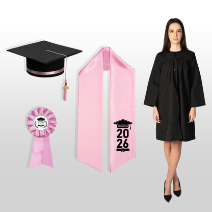Robă, tocă, eșarfă și cocardă absolvire roze personalizată standard doar eșarfa