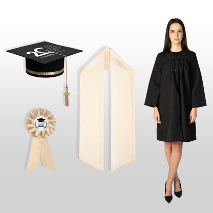Robă, tocă, eșarfă și cocardă absolvire șampanie personalizată standard doar toca