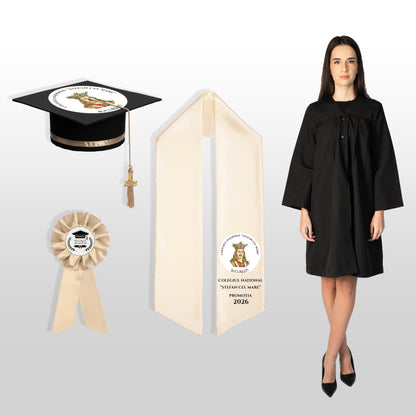 Robă, tocă, eșarfă și cocardă absolvire  șampanie personalizate complet