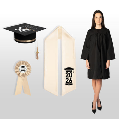 Robă, tocă, eșarfă și cocardă absolvire șampanie personalizate standard