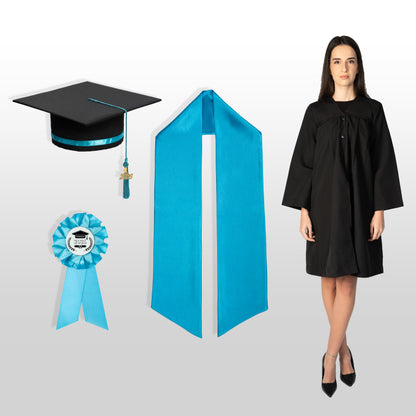 Robă, tocă, eșarfă și cocardă absolvire turquoise nepersonalizate