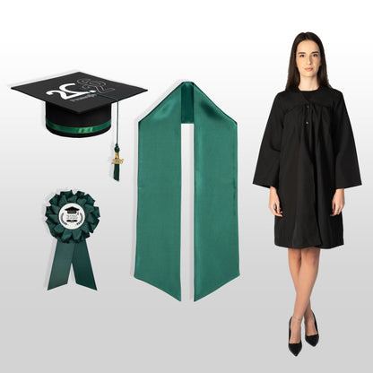 Robă, tocă, eșarfă și cocardă absolvire verde închis personalizată standard doar toca