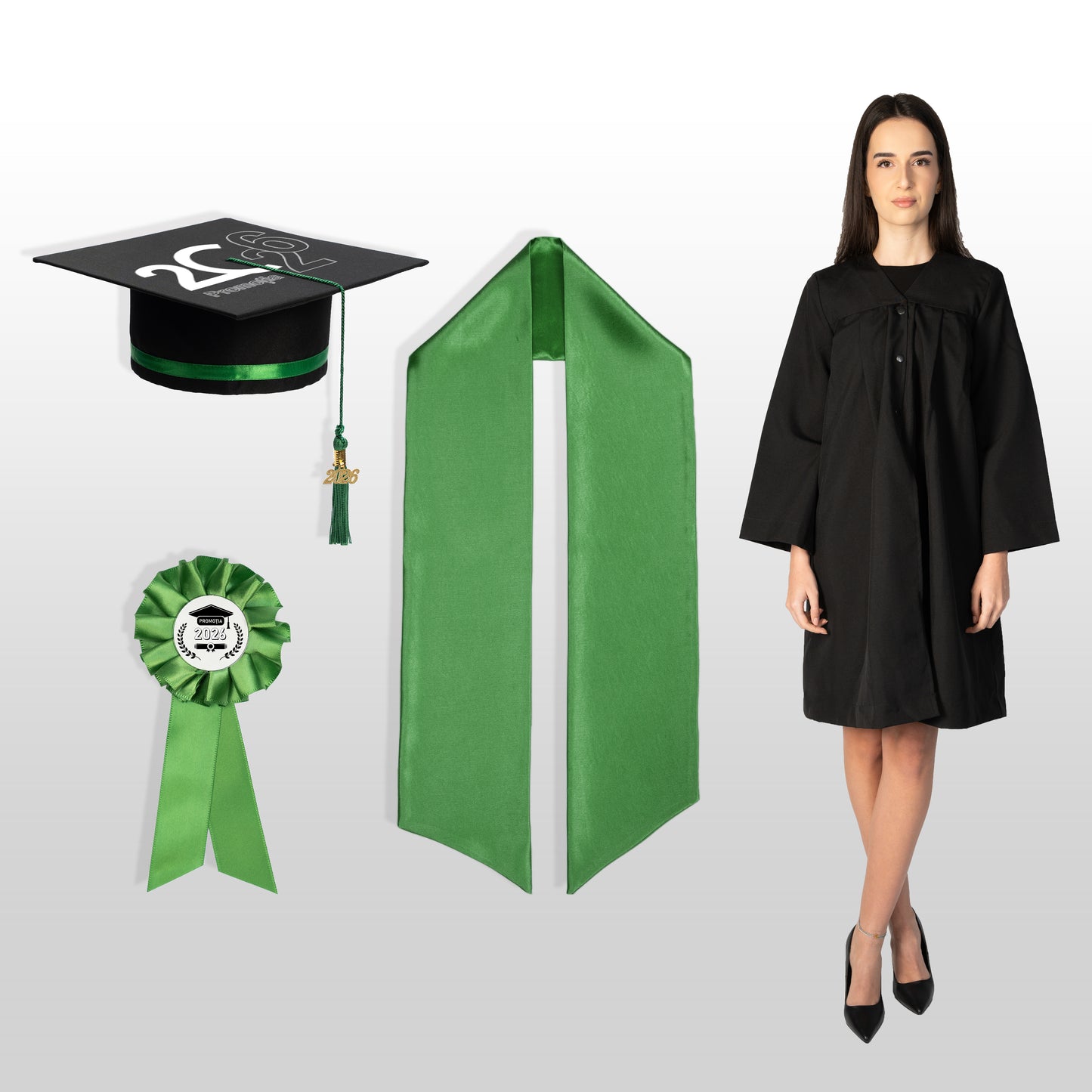 Robă, tocă, eșarfă și cocardă absolvire verde smarald personalizată standard doar toca