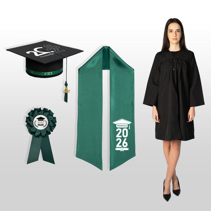Robă, tocă, eșarfă și cocardă absolvire verde închis personalizate standard