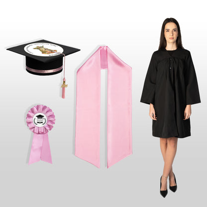 Robă, tocă, eșarfă și cocardă roze personalizată doar toca