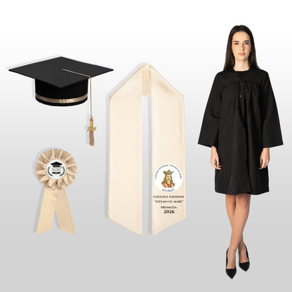 Robă, tocă, eșarfă și cocardă șampanie personalizată doar eșarfa