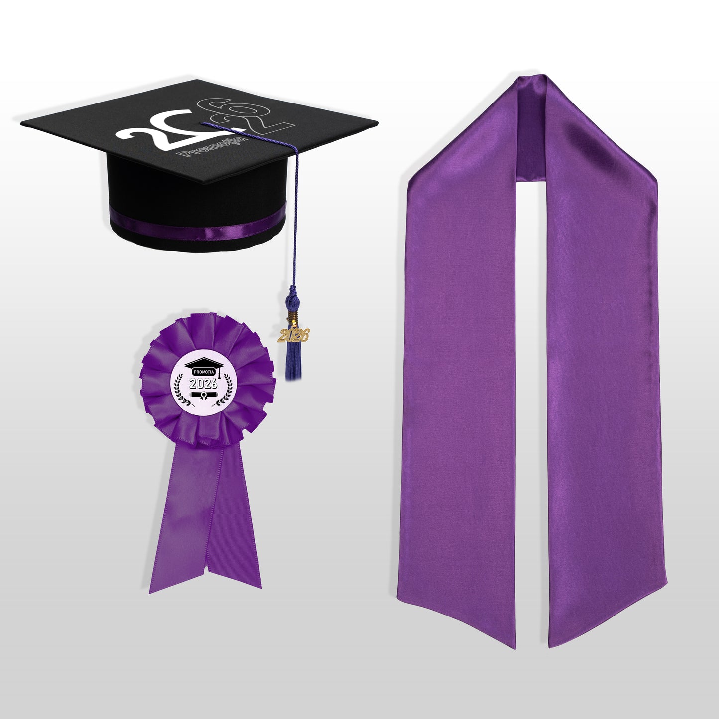 Tocă, eșarfă și cocardă absolvire mov personalizată doar toca