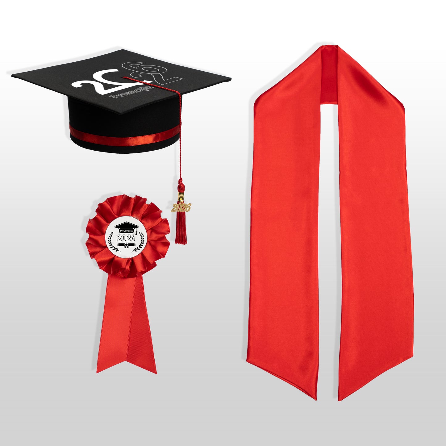 Tocă, eșarfă și cocardă absolvire roșu personalizată doar toca