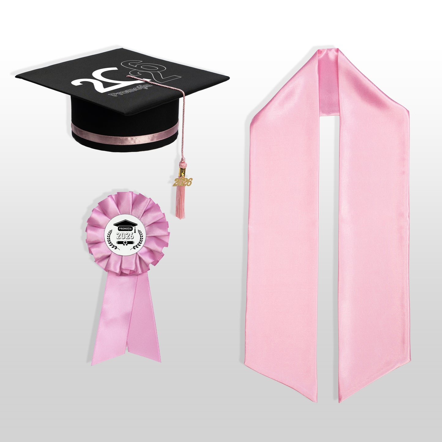 Tocă, eșarfă și cocardă absolvire roze personalizată doar toca