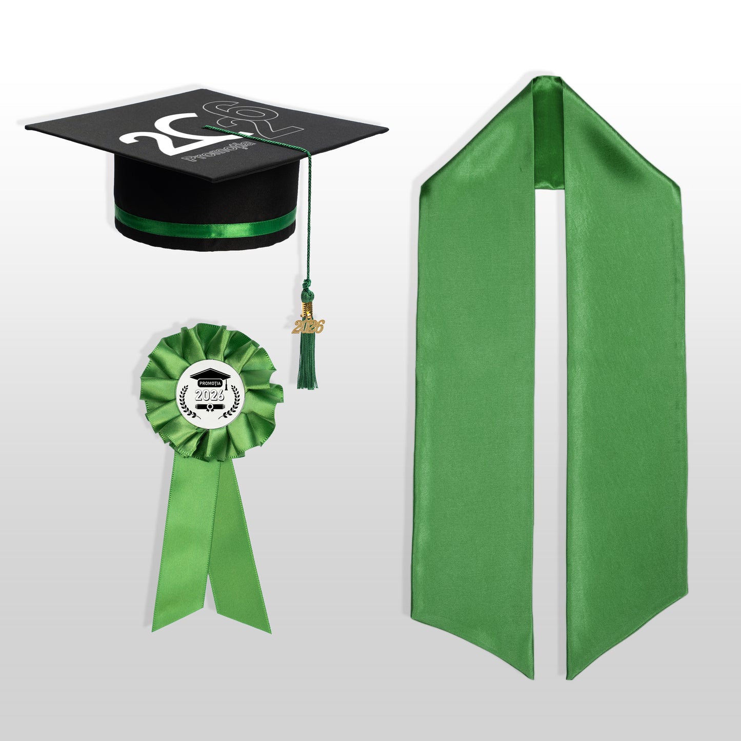 Tocă, eșarfă și cocardă absolvire verde smarald personalizată doar toca