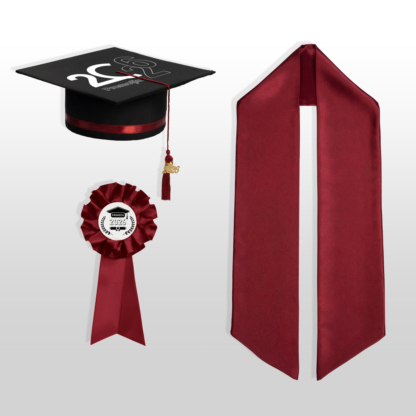 Tocă, eșarfă și cocardă absolvire vișiniu personalizată doar toca