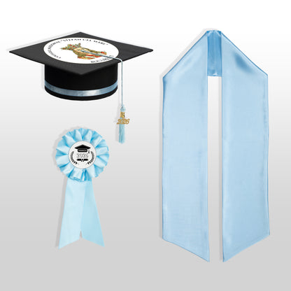 Tocă, eșarfă și cocardă absolvire baby blue personalizată doar toca