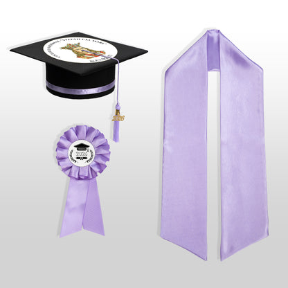 Tocă, eșarfă și cocardă absolvire lila personalizată doar toca